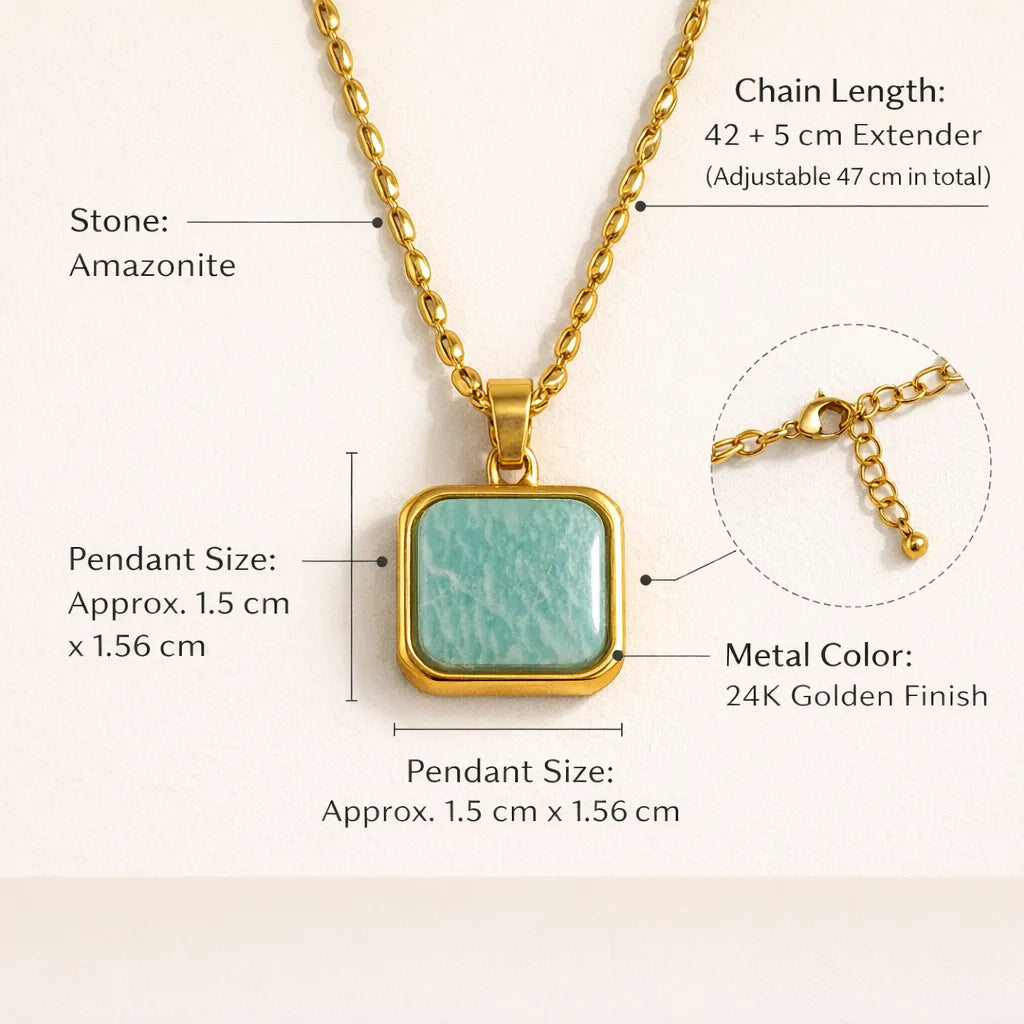 Square Natural Stone Stylish Pendant — Elevate Your Energy with Amazonite
