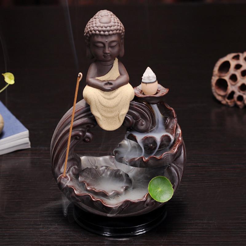 Yellow Wave Buddha Backflow Incense Burner