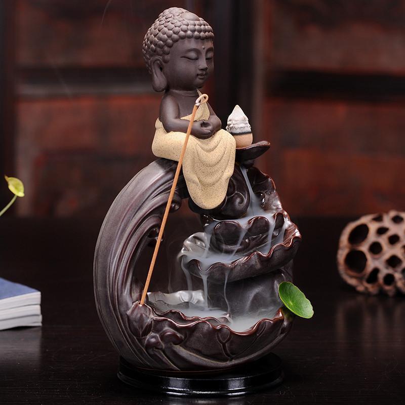 Yellow Wave Buddha Backflow Incense Burner