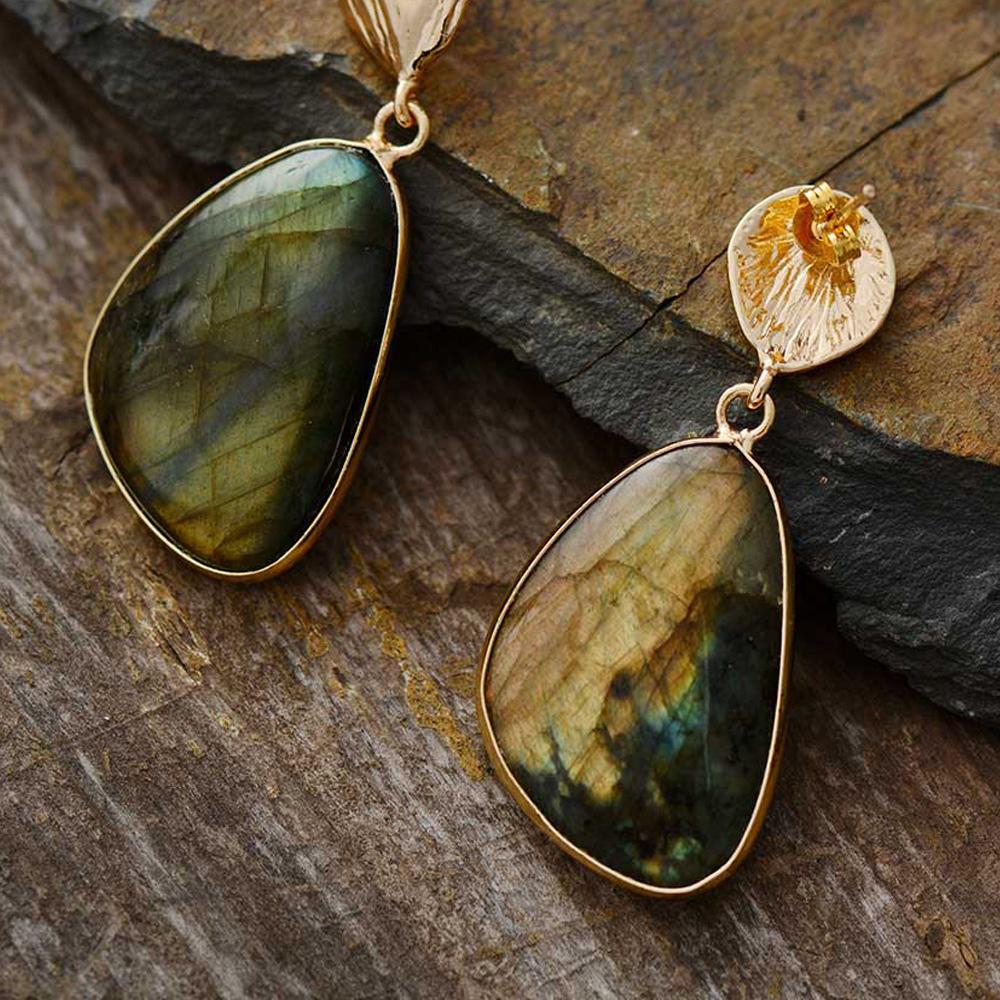 Labradorite Gold Drop Earrings