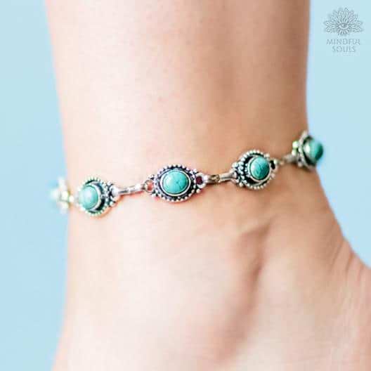 Turquoise Silver Anklet Bracelet