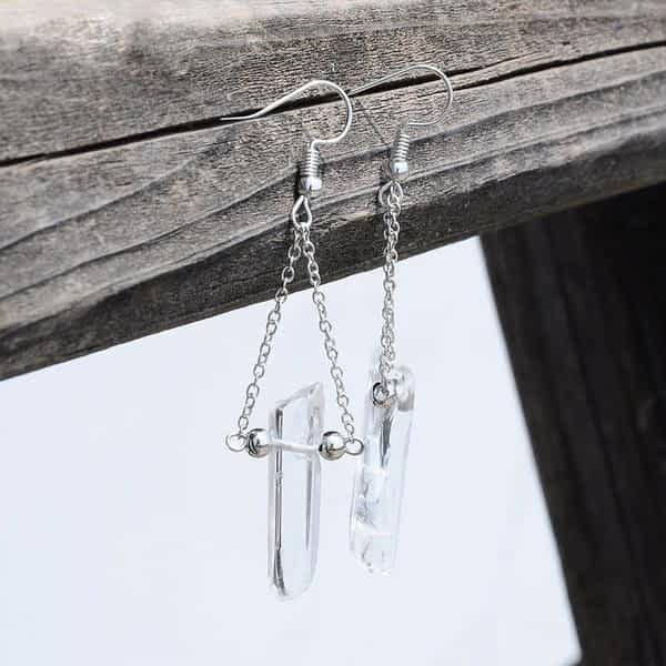 Clear Quartz Crystal Dangle Earrings