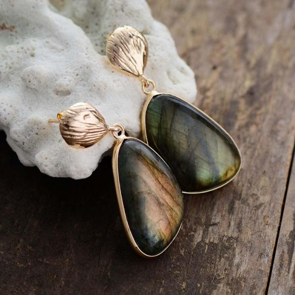 Labradorite Gold Drop Earrings