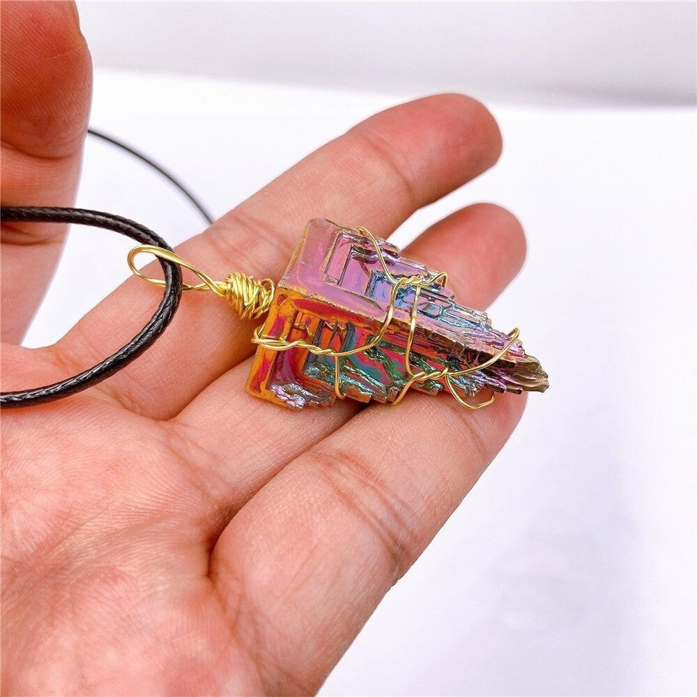Rainbow Bismuth Crystal Necklace