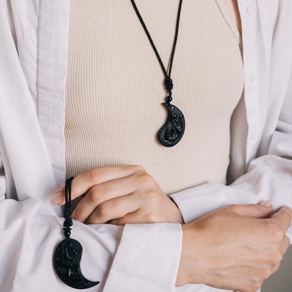 Obsidian Ying Yang Couple Matching Necklaces
