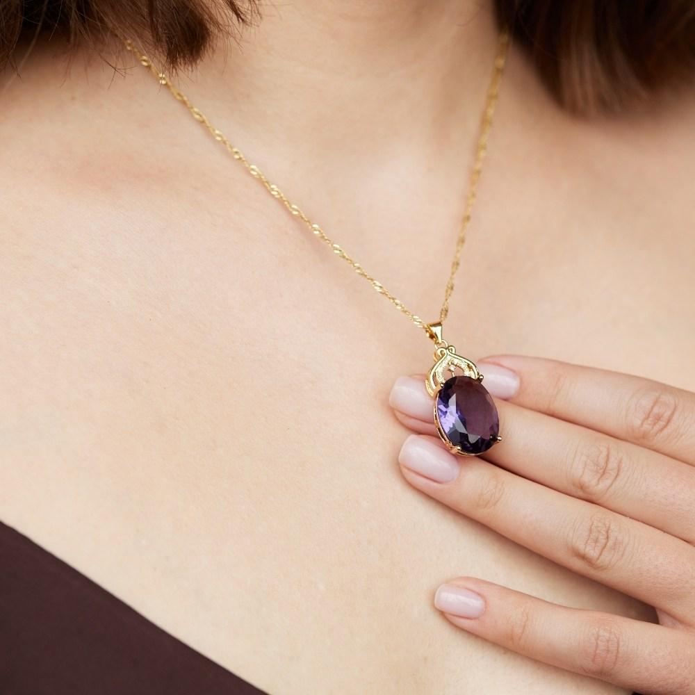 Gold Amethyst Crystal Necklace