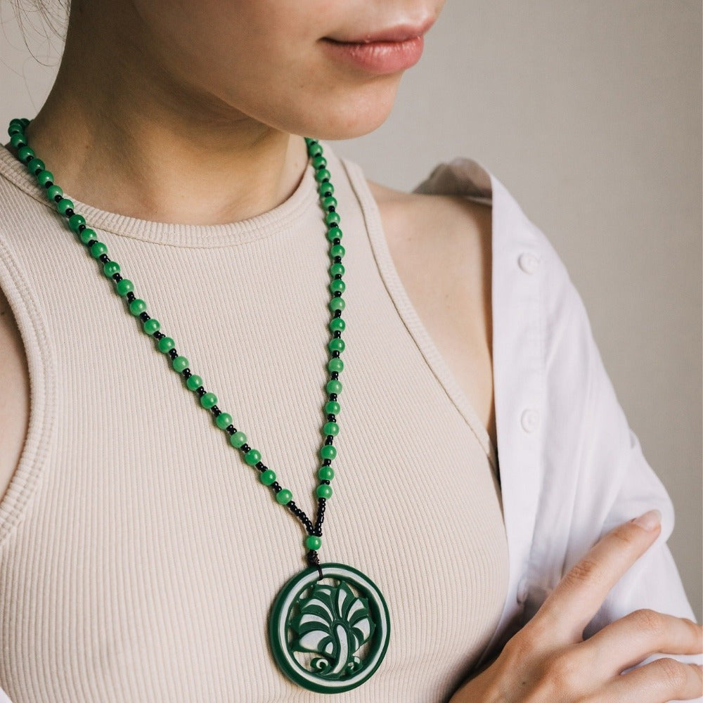 Green Jade Flower Pendant Necklace