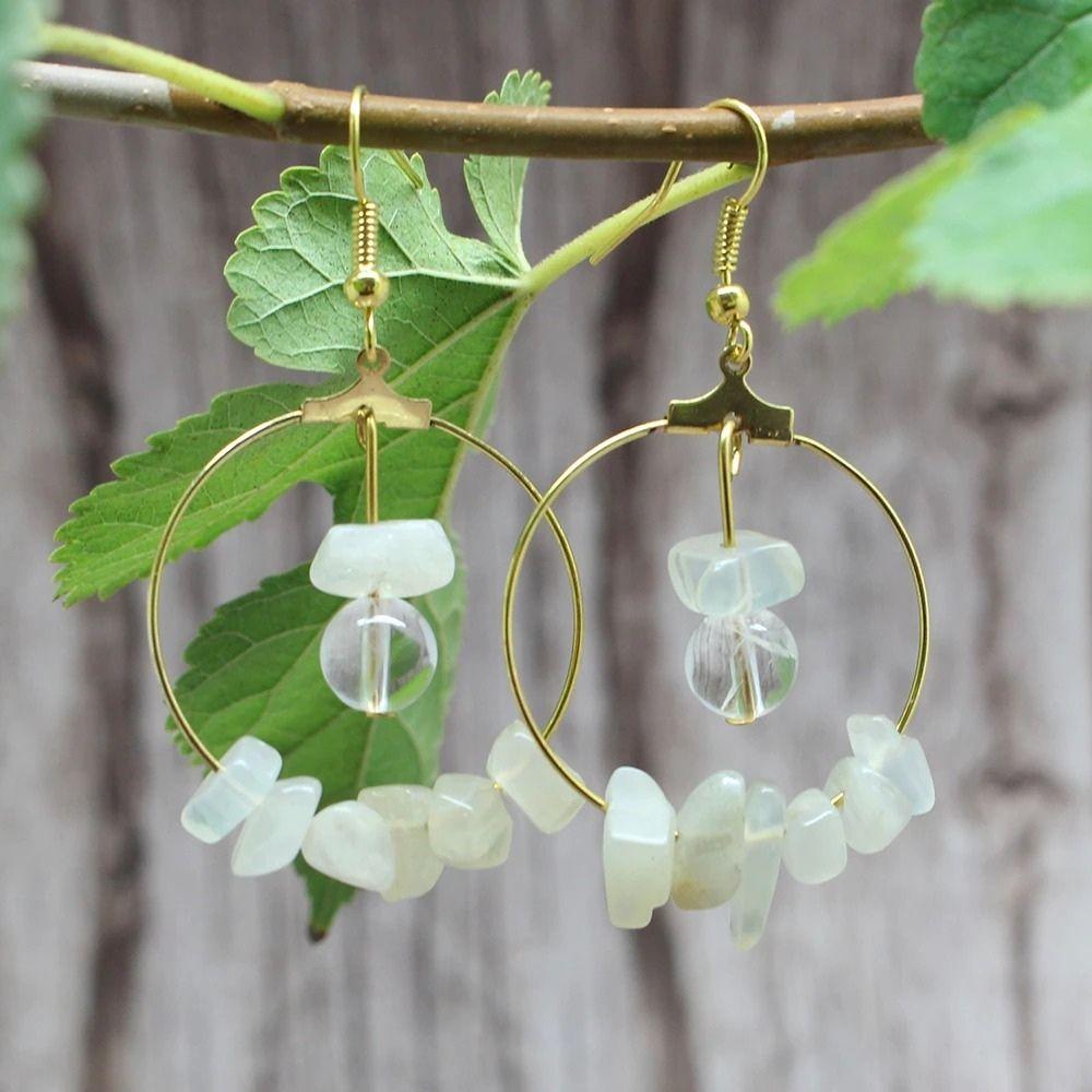 Natural Gemstone Gold Hoop Earrings