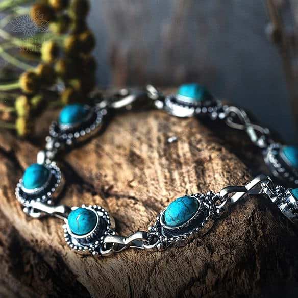 Turquoise Silver Anklet Bracelet