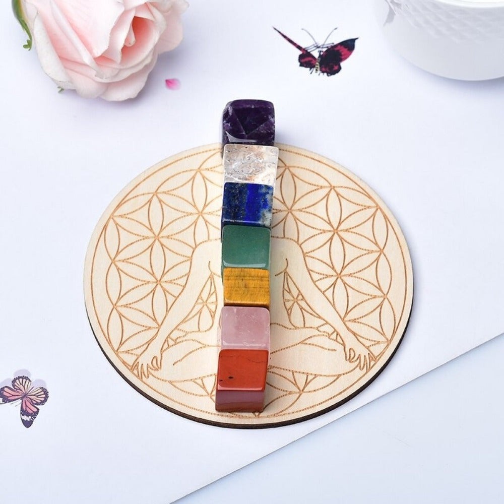 Healing Crystals Set - Chakra newest Stones - Crystal Grid Board Wooden Box