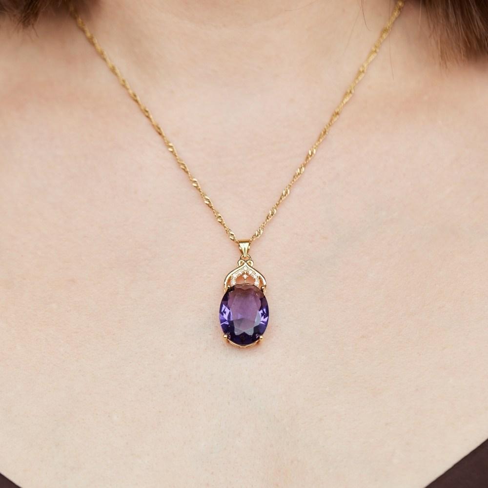 Gold Amethyst Crystal Necklace
