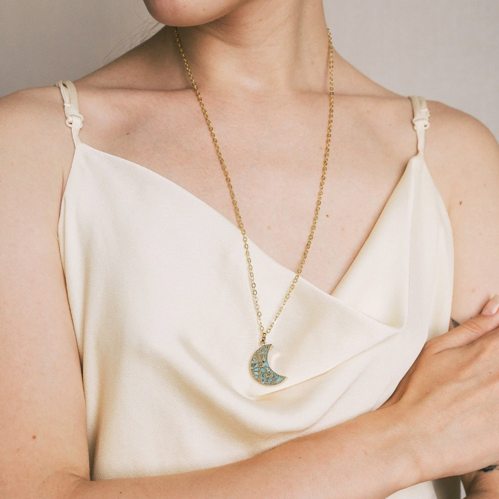 Crystal Turquoise Moon Necklace