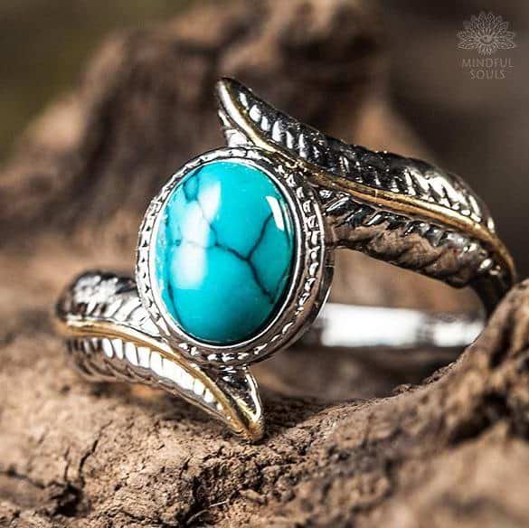Wisdom Feather Turquoise Ring