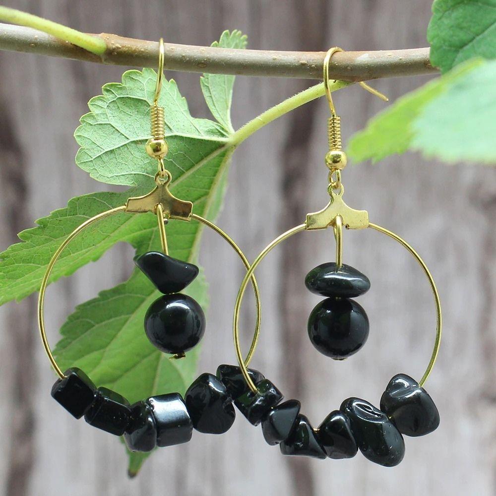 Natural Gemstone Gold Hoop Earrings