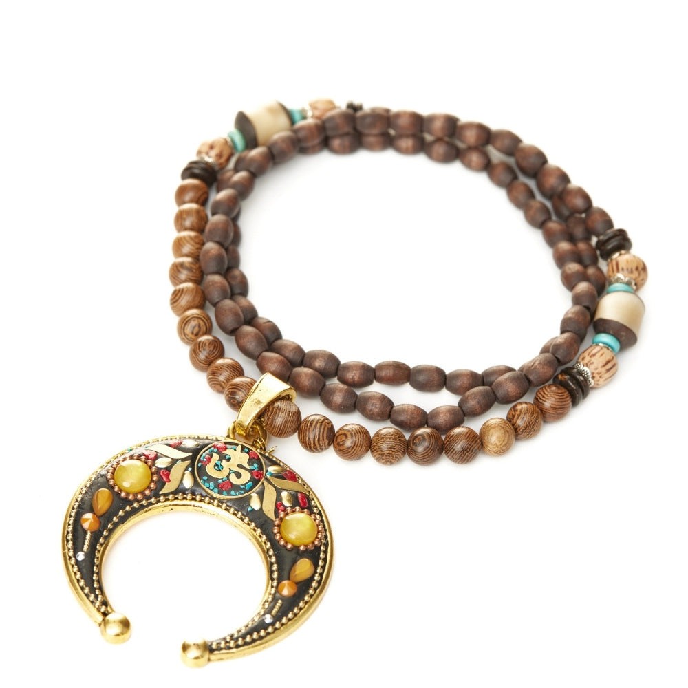 Spiritual Wooden Bead Om Mindfulness Necklace