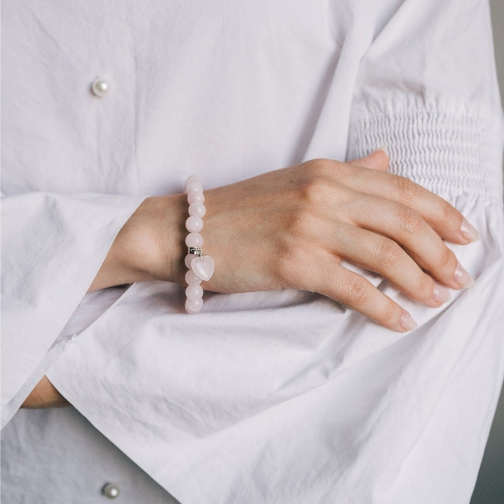 Rose Quartz Beaded Bracelet For Women