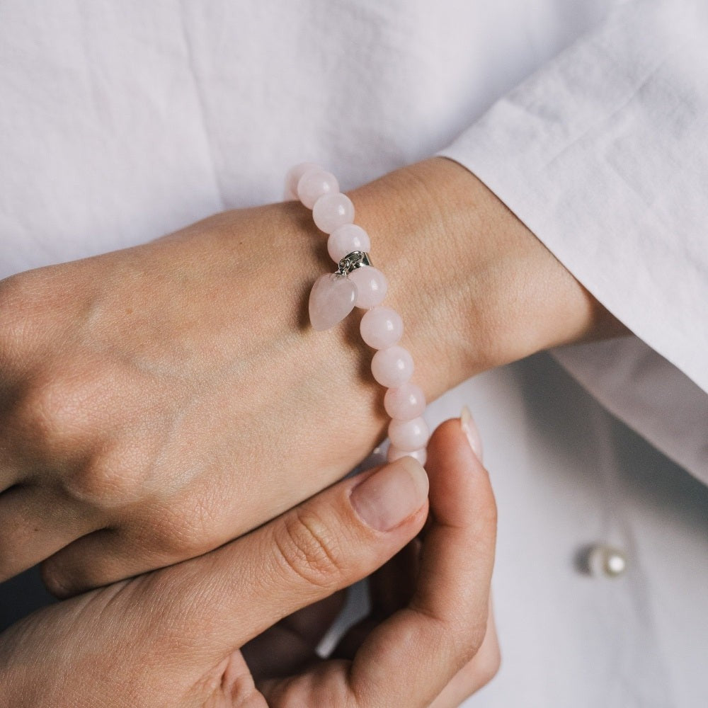 Rose Quartz Beaded Bracelet For Women