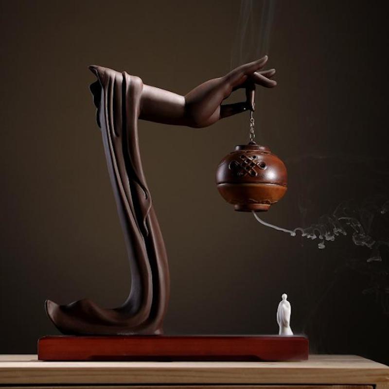 Brown Ceramic Waterfall Backflow Incense Burner