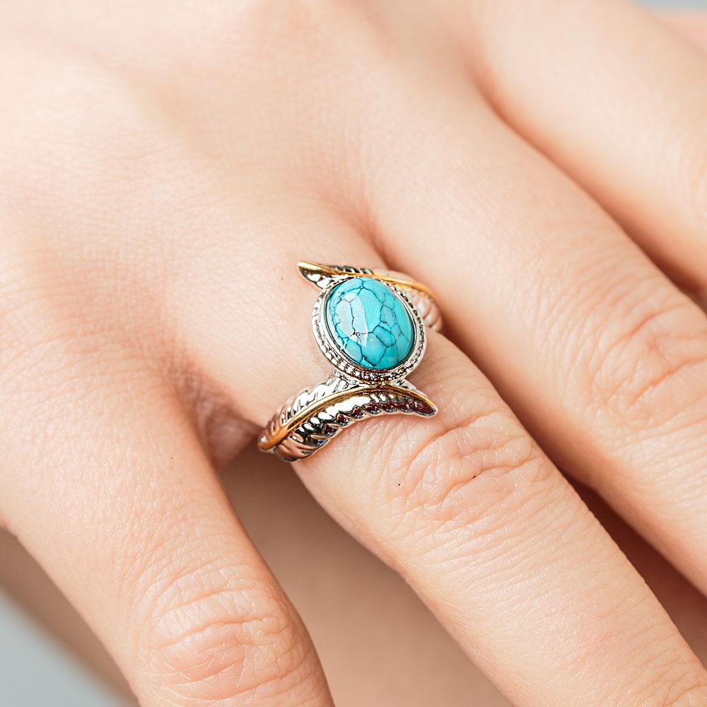 Wisdom Feather Turquoise Ring