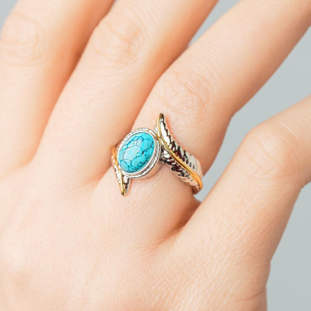 Wisdom Feather Turquoise Ring