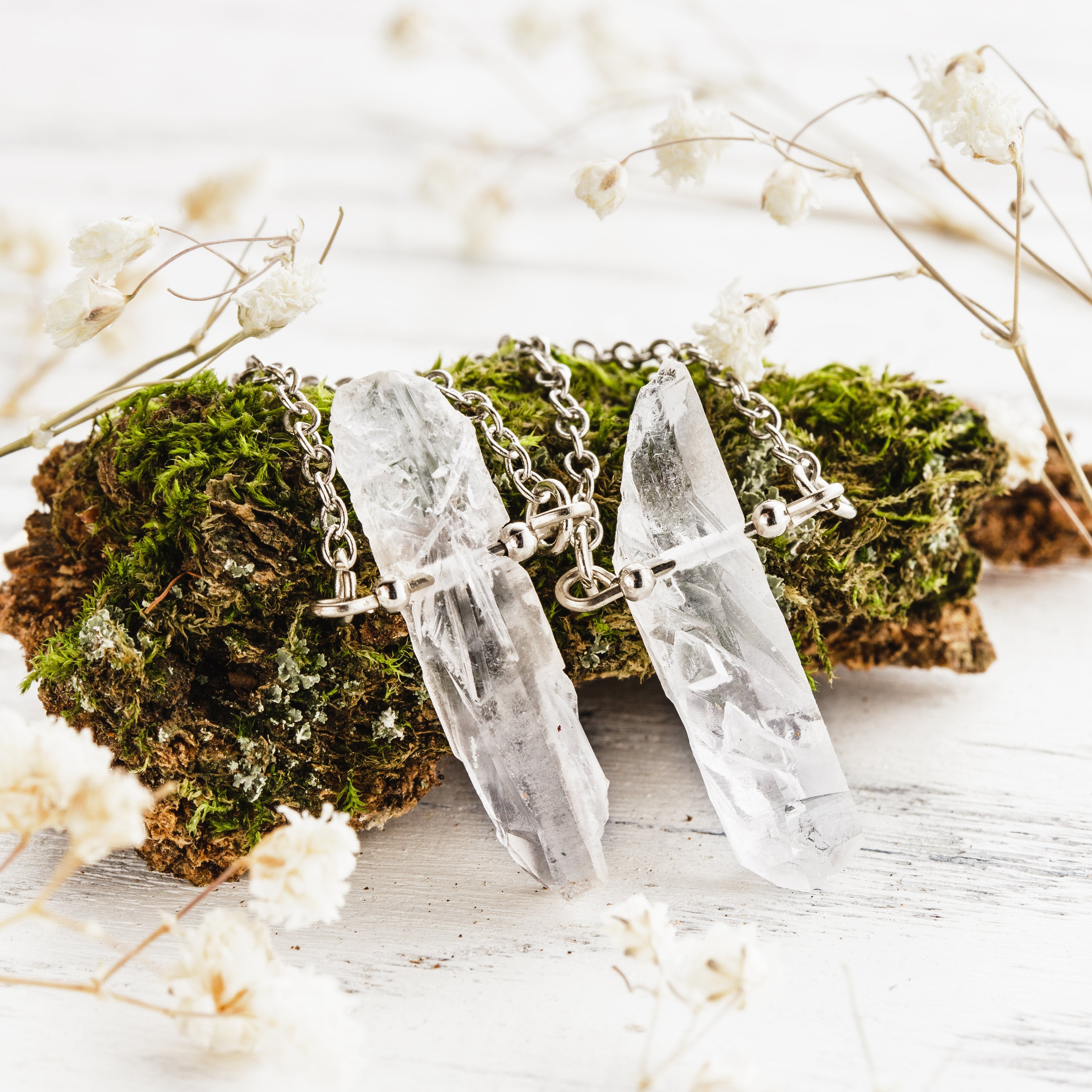 Clear Quartz Crystal Dangle Earrings