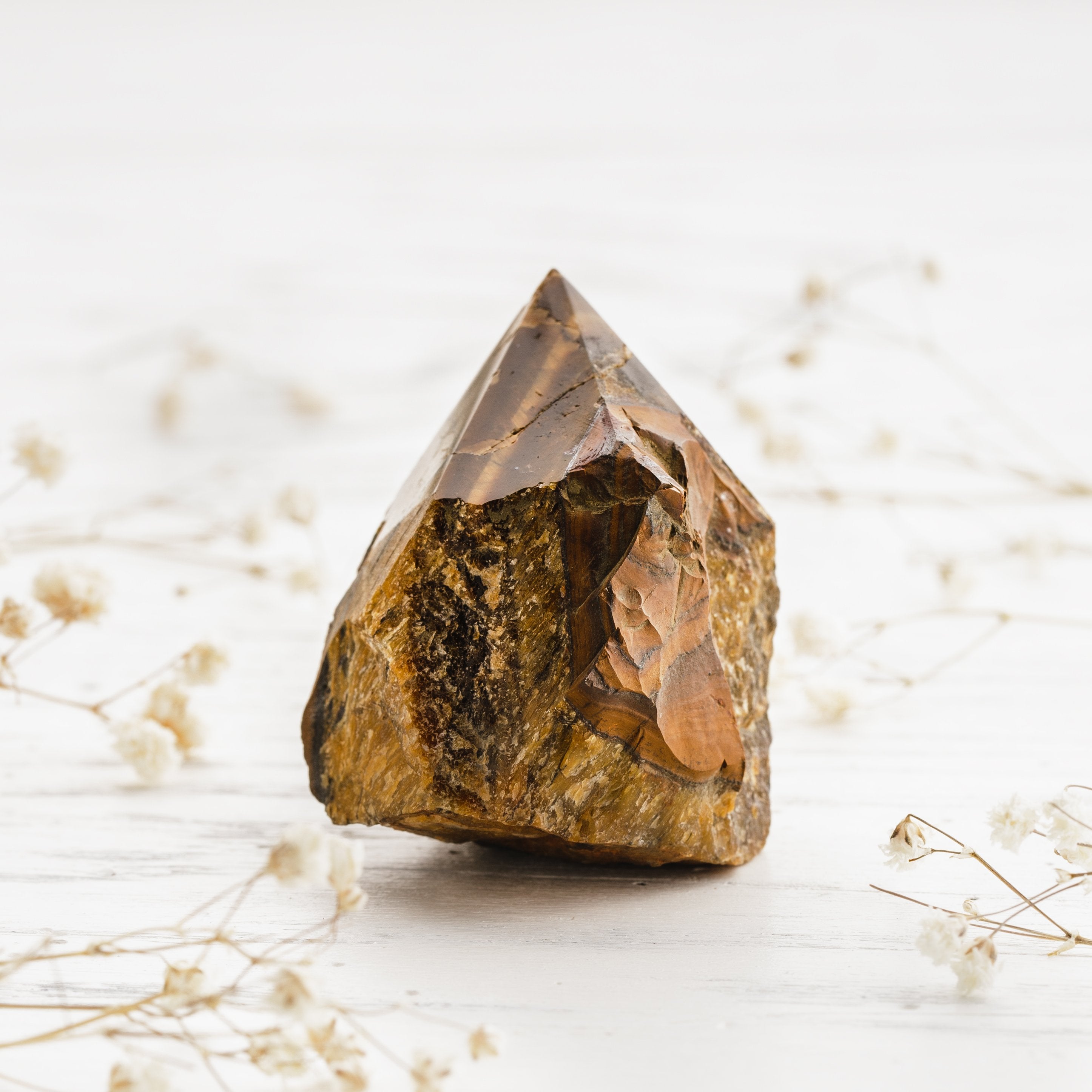 Raw Tiger Eye Crystal Point with Natural Sides