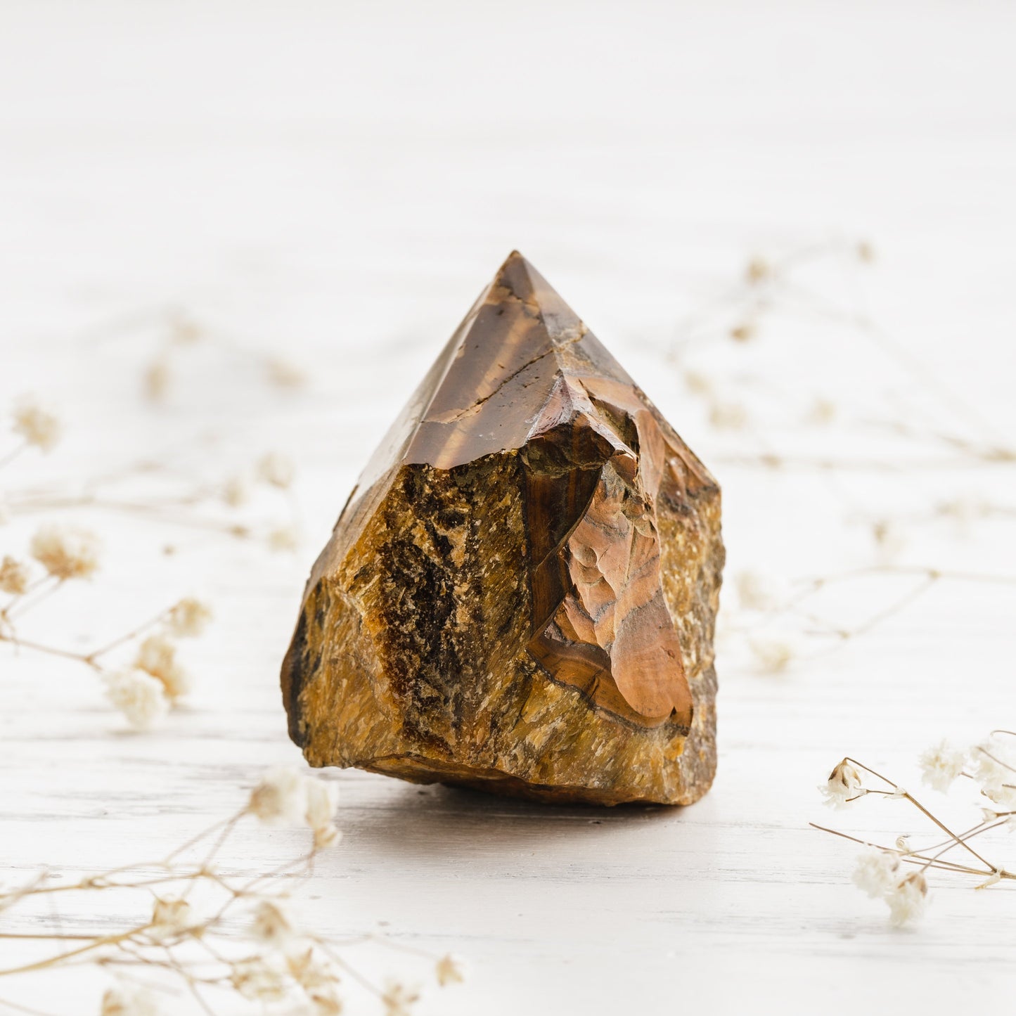 Raw Tiger Eye Crystal Point with Natural Sides