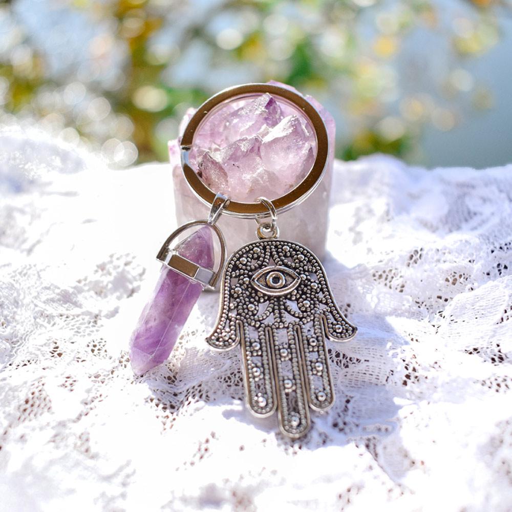 Hamsa Hand Natural Gemstone Keychain