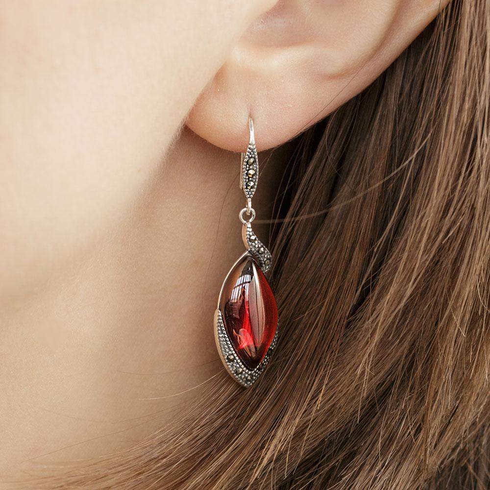 Silver Garnet Drop Earrings