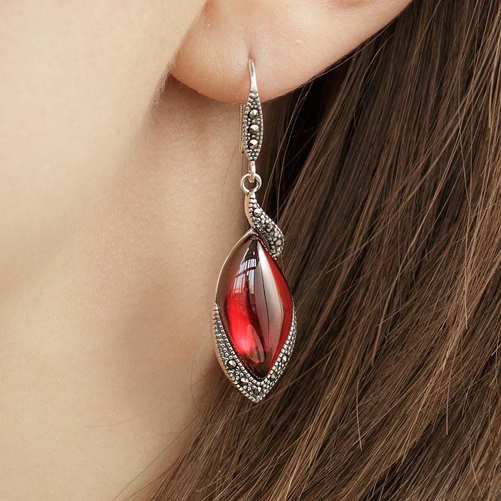 Silver Garnet Drop Earrings