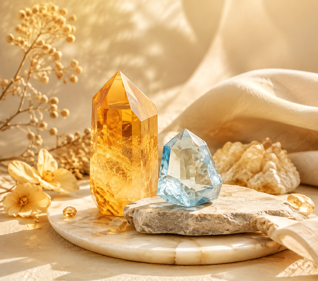 November Birthstone Guide - Citrine and Topaz Crystals