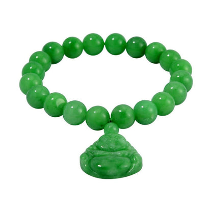 Green Jade Carved Bead Bracelet