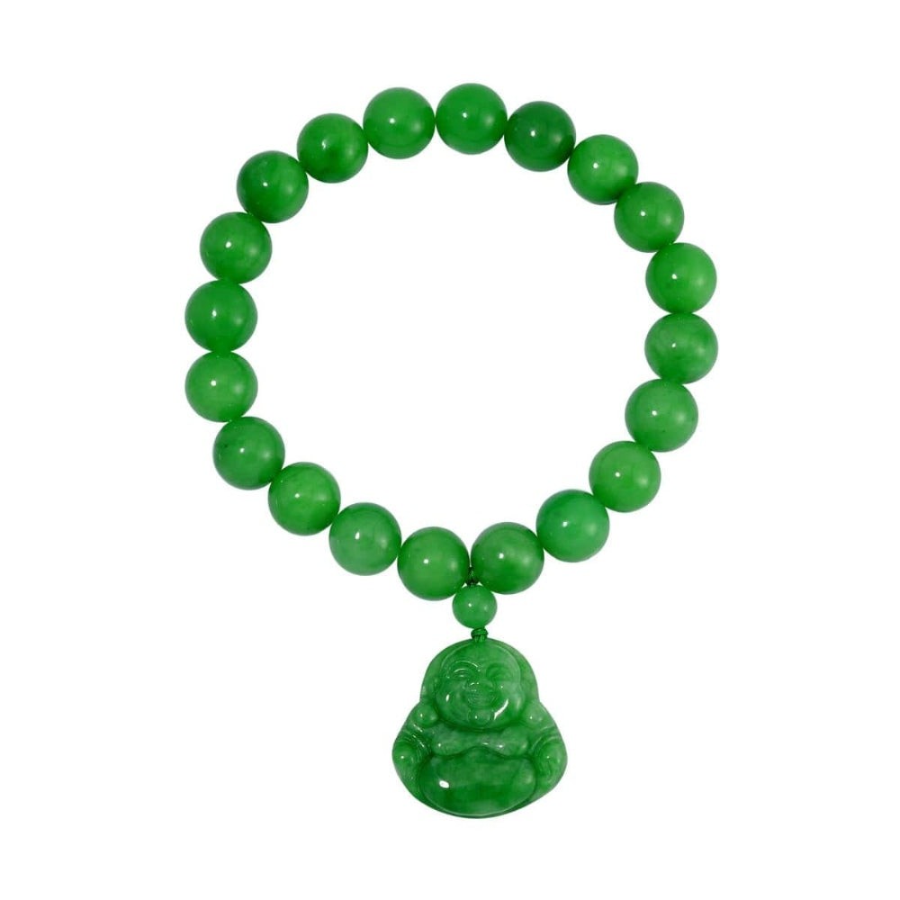 Green Jade Carved Bead Bracelet