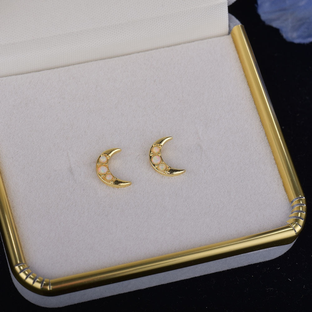 Crescent Moon Celestial Opal Earrings