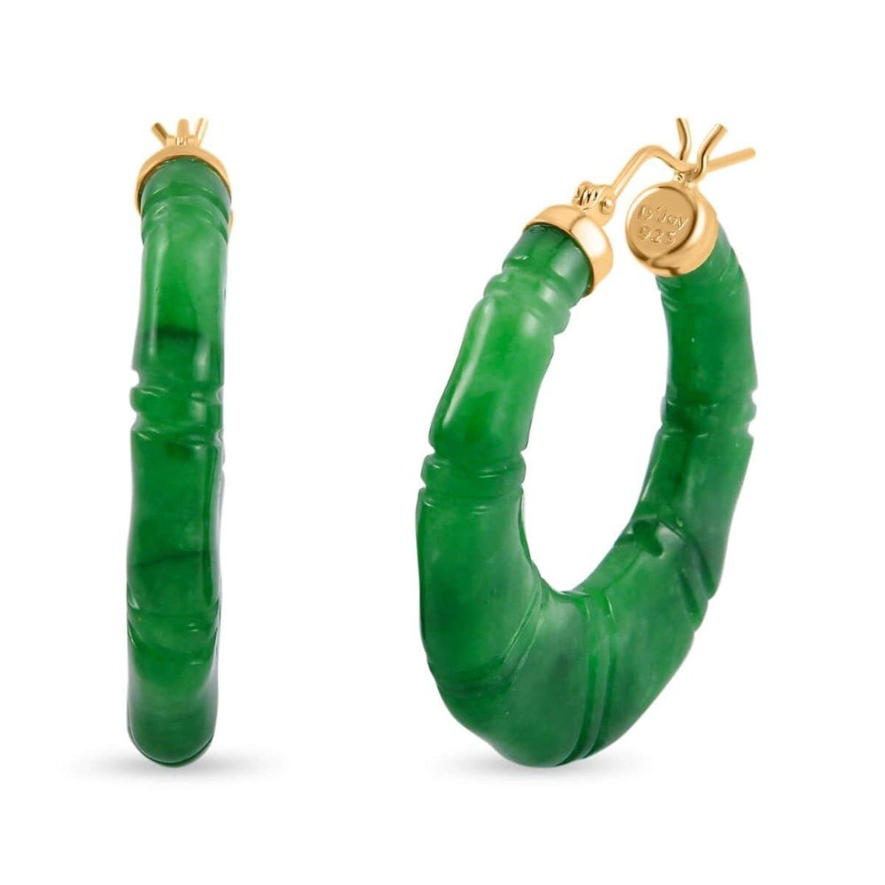 Jade Stone Carved Hoop Earrings