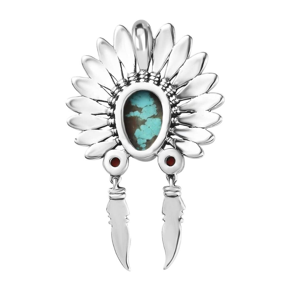 Artisanal Turquoise and Coral Feather Pendant