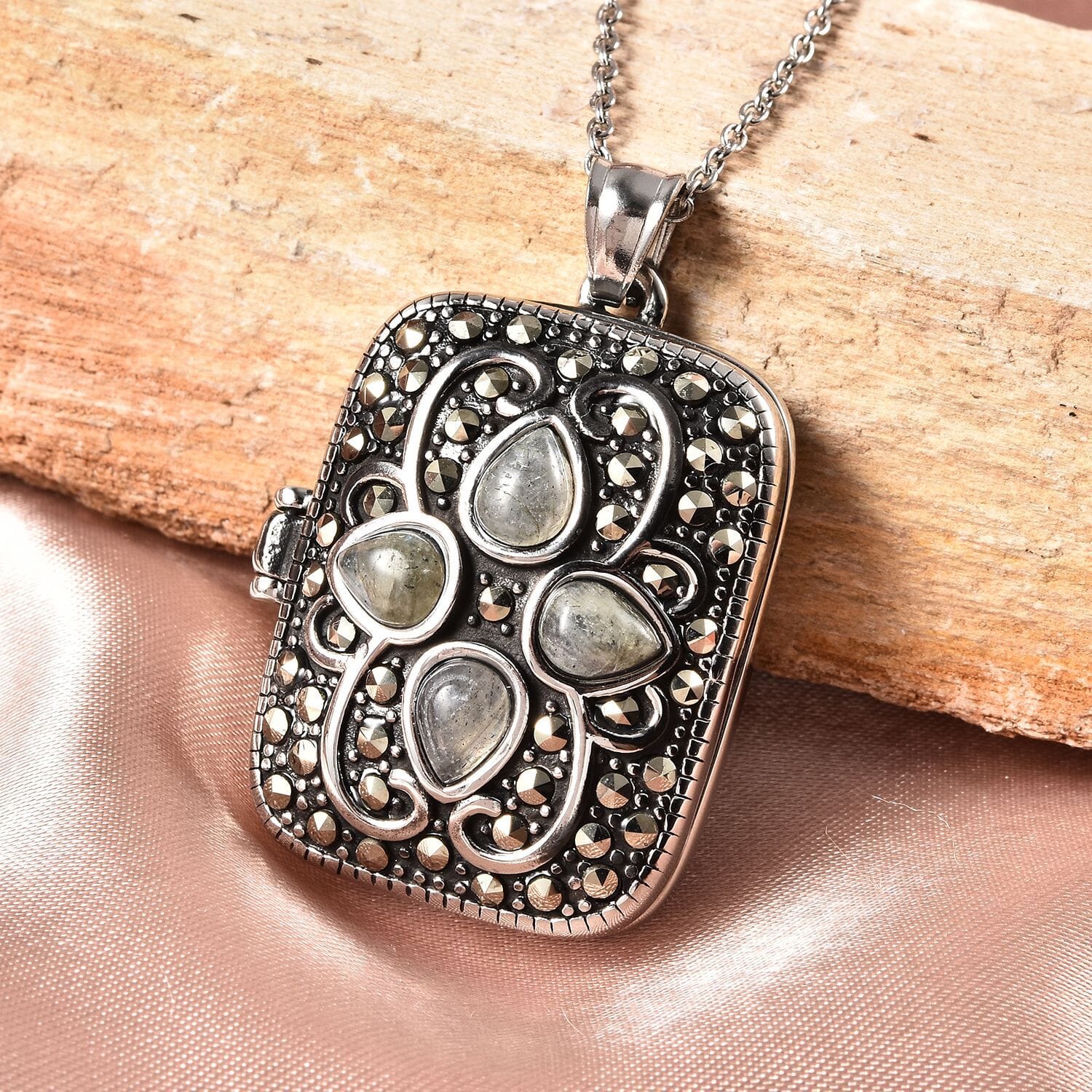 Malagasy Labradorite & Swiss Marcasite Locket – For Inner Vision & Intuition