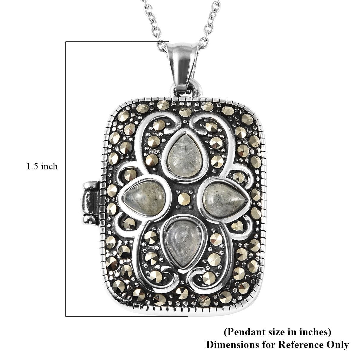 Malagasy Labradorite & Swiss Marcasite Locket – For Inner Vision & Intuition