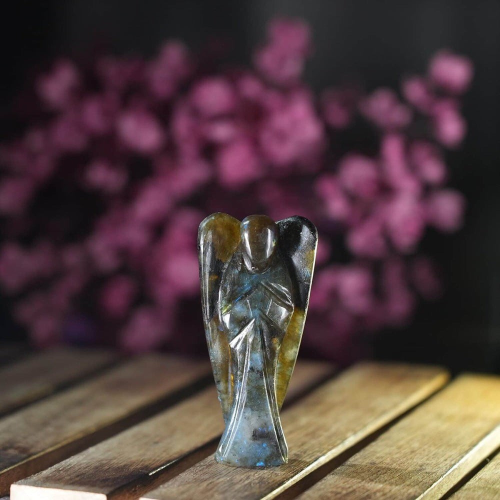 Hand Carved Labradorite Crystal Angel Figurine