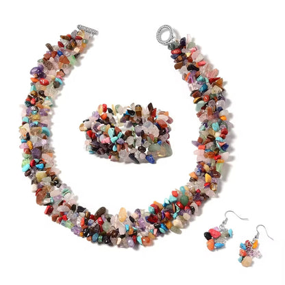 Bold Multi-Gemstone Jewelry Set – Stretch Bracelet, Necklace & Earrings