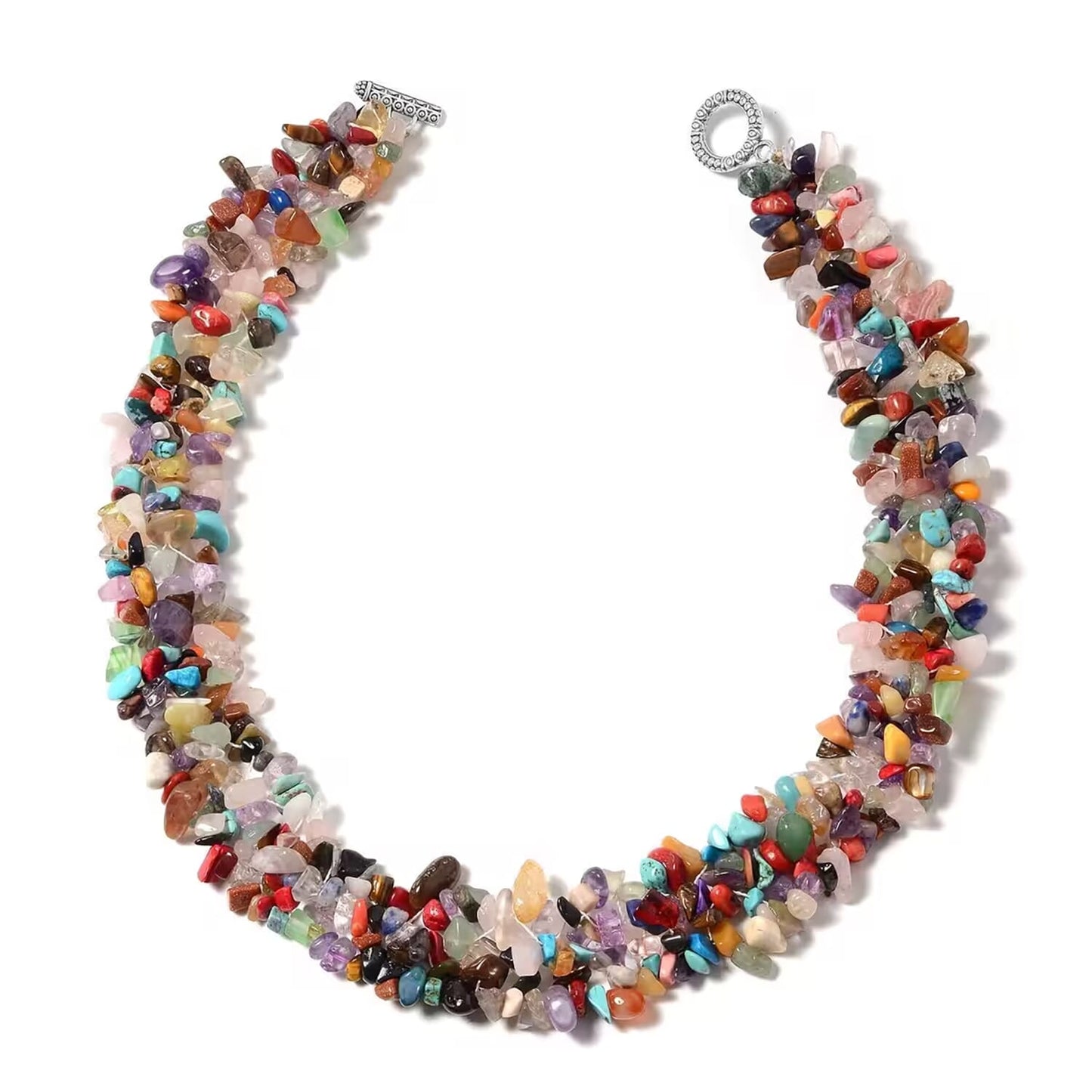 Bold Multi-Gemstone Jewelry Set – Stretch Bracelet, Necklace & Earrings