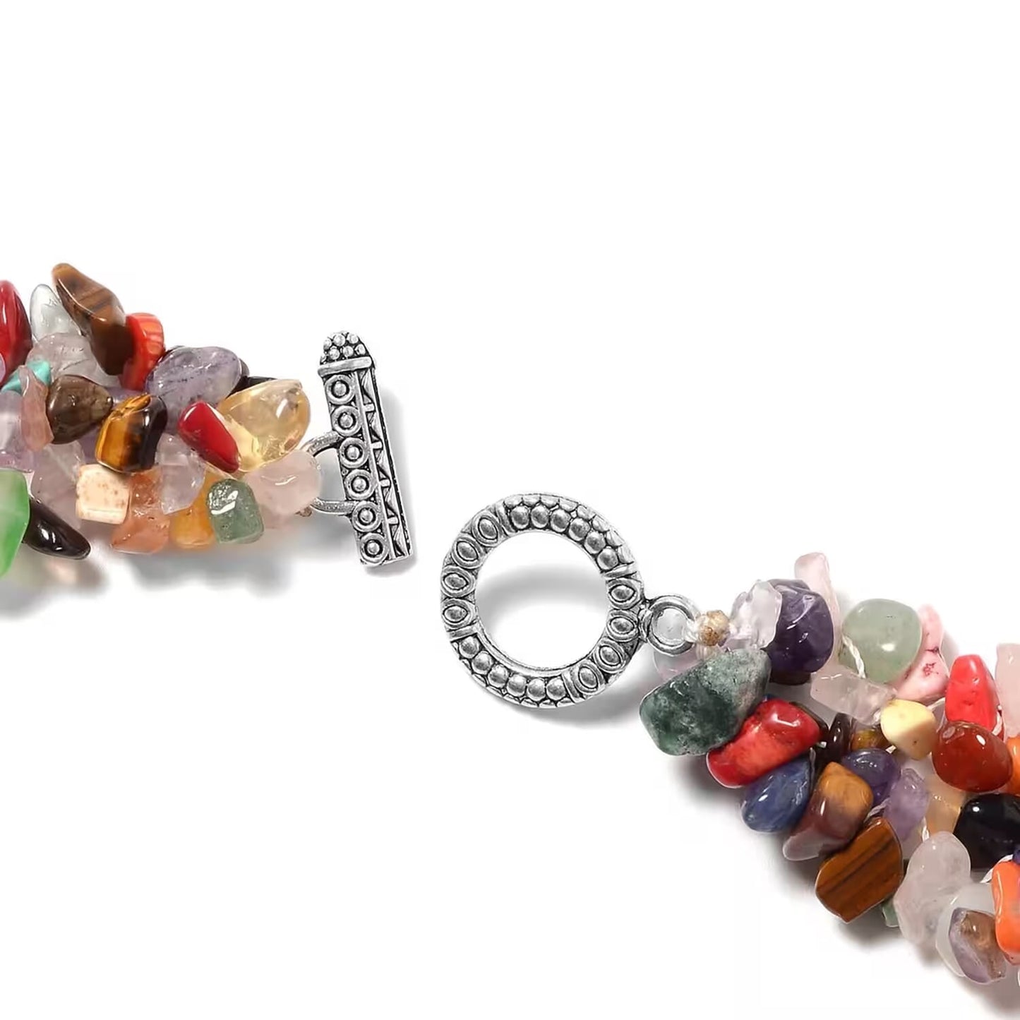 Bold Multi-Gemstone Jewelry Set – Stretch Bracelet, Necklace & Earrings