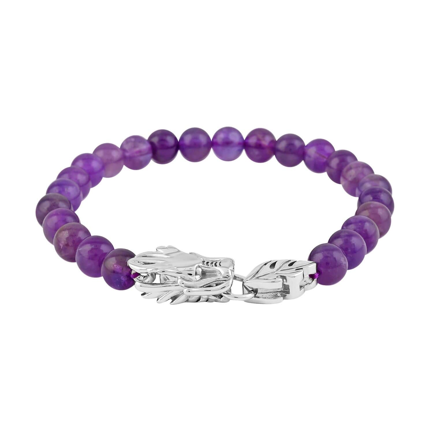 Amethyst Beaded Bracelet with Dragon Charm