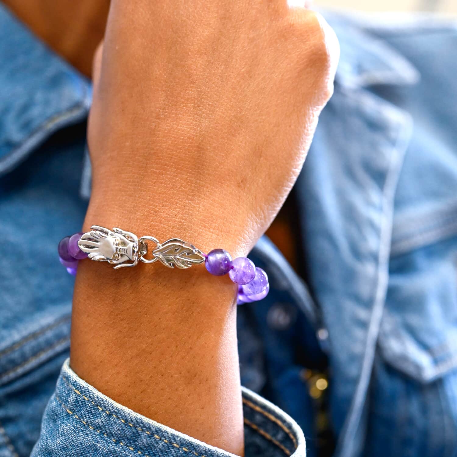 Amethyst Beaded Bracelet with Dragon Charm