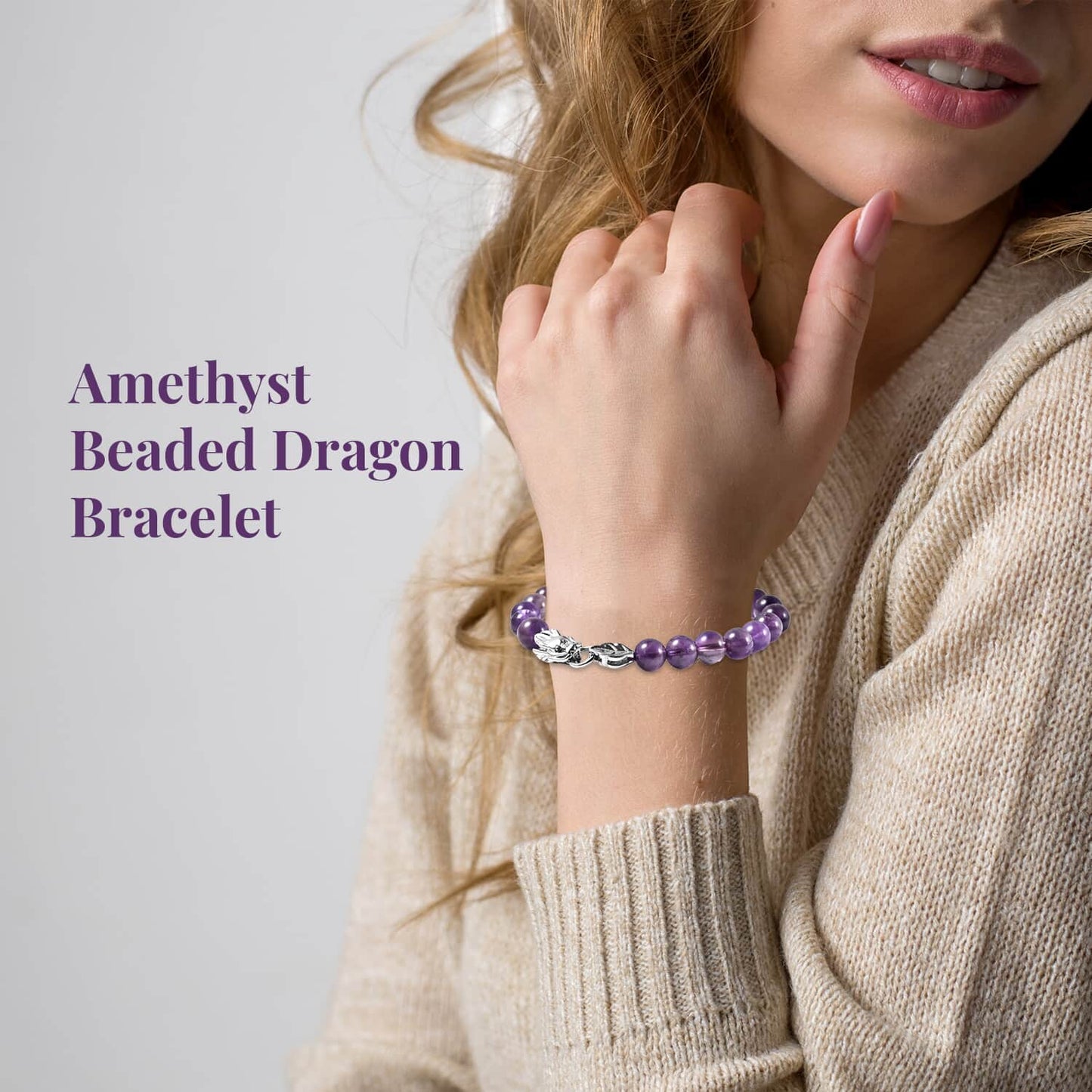 Amethyst Beaded Bracelet with Dragon Charm