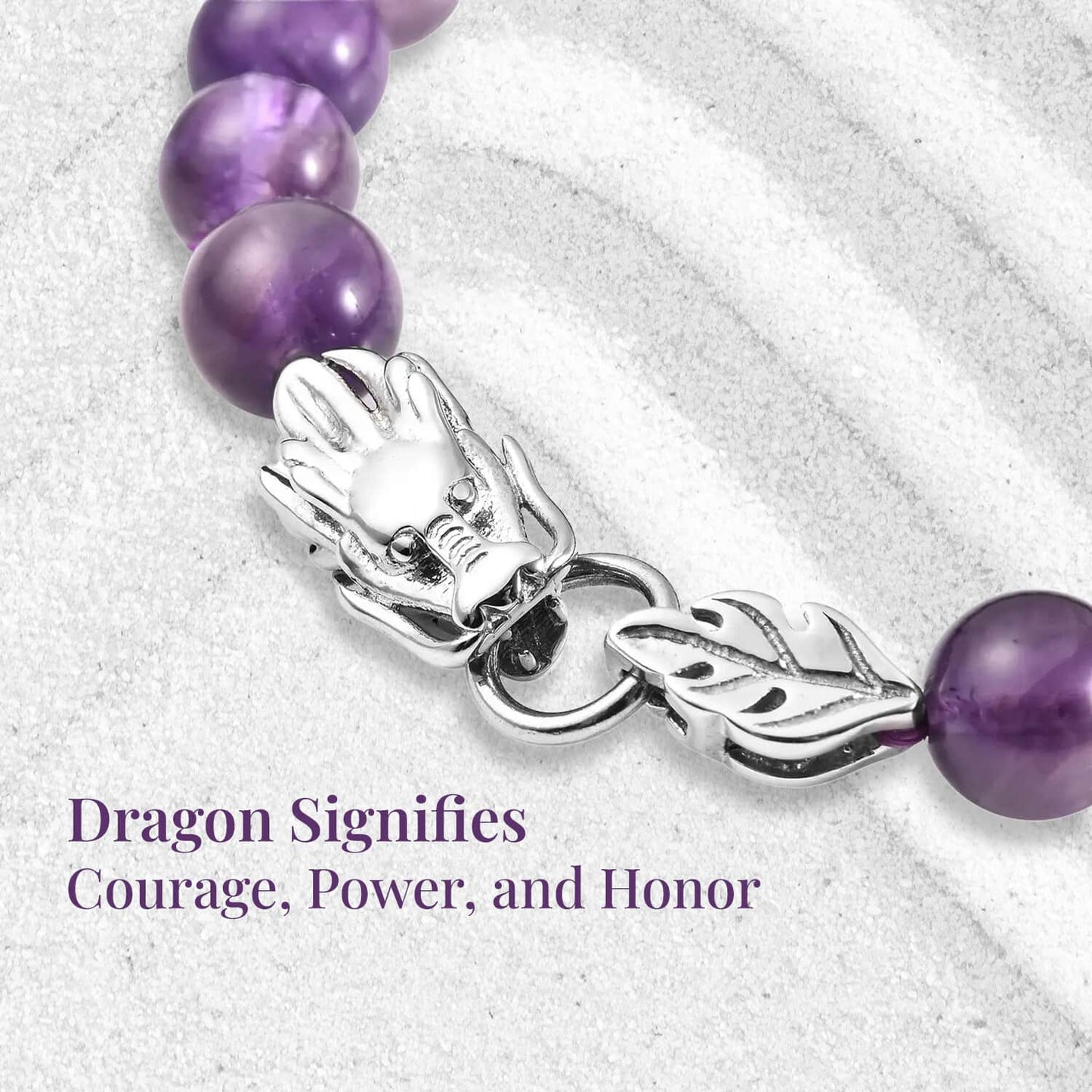 Amethyst Beaded Bracelet with Dragon Charm