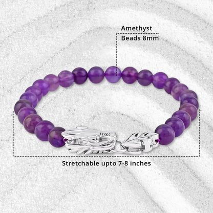 Amethyst Beaded Bracelet with Dragon Charm