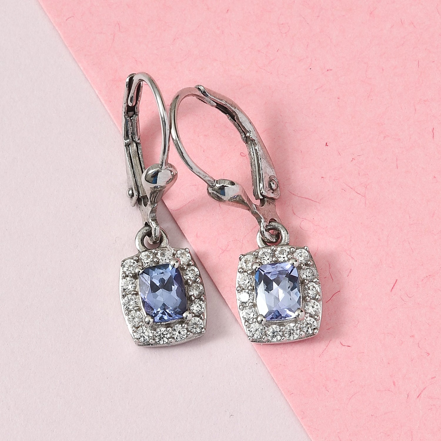 Tanzanite and Zircon Leverback Earrings