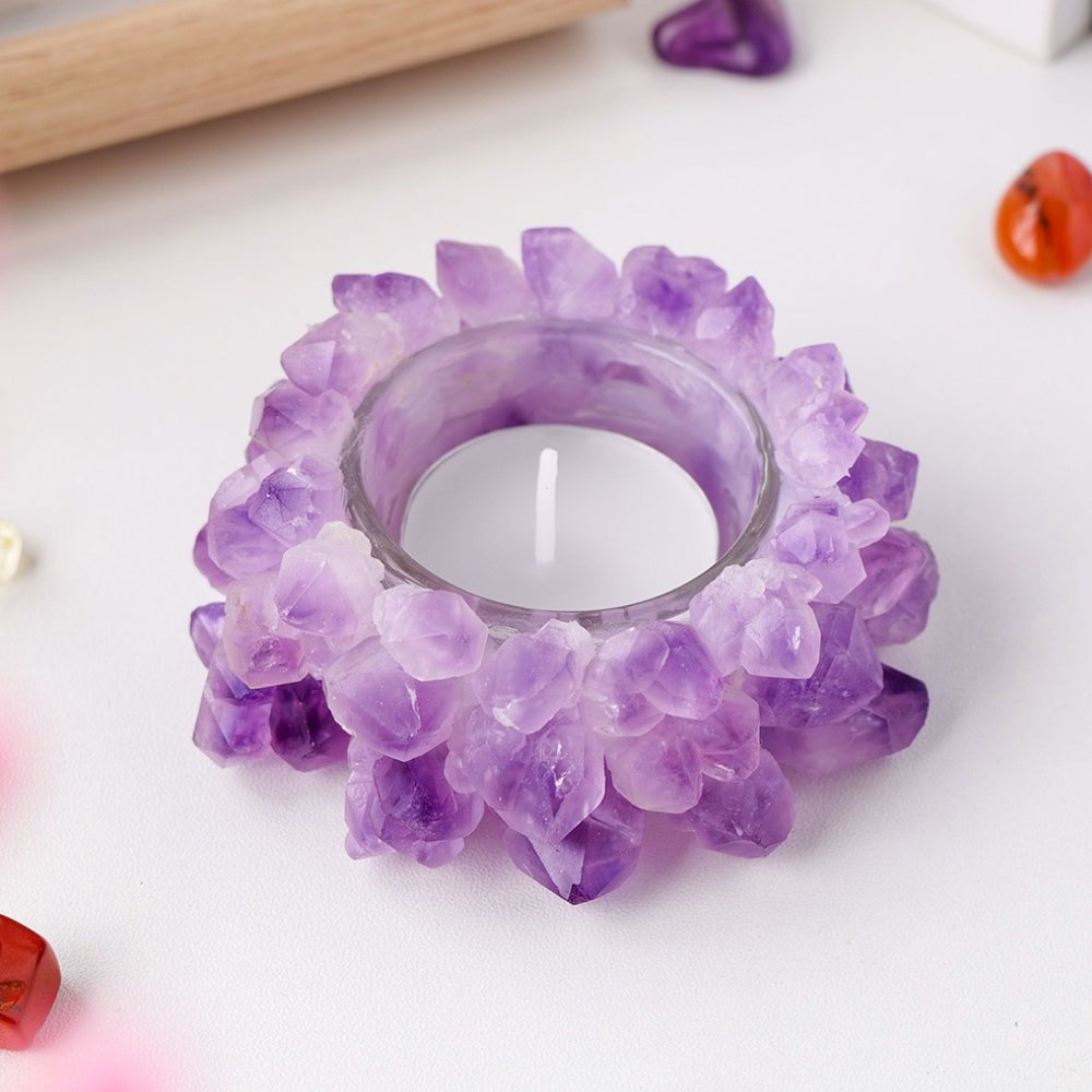 Purple Amethyst Crystal Candle Holder