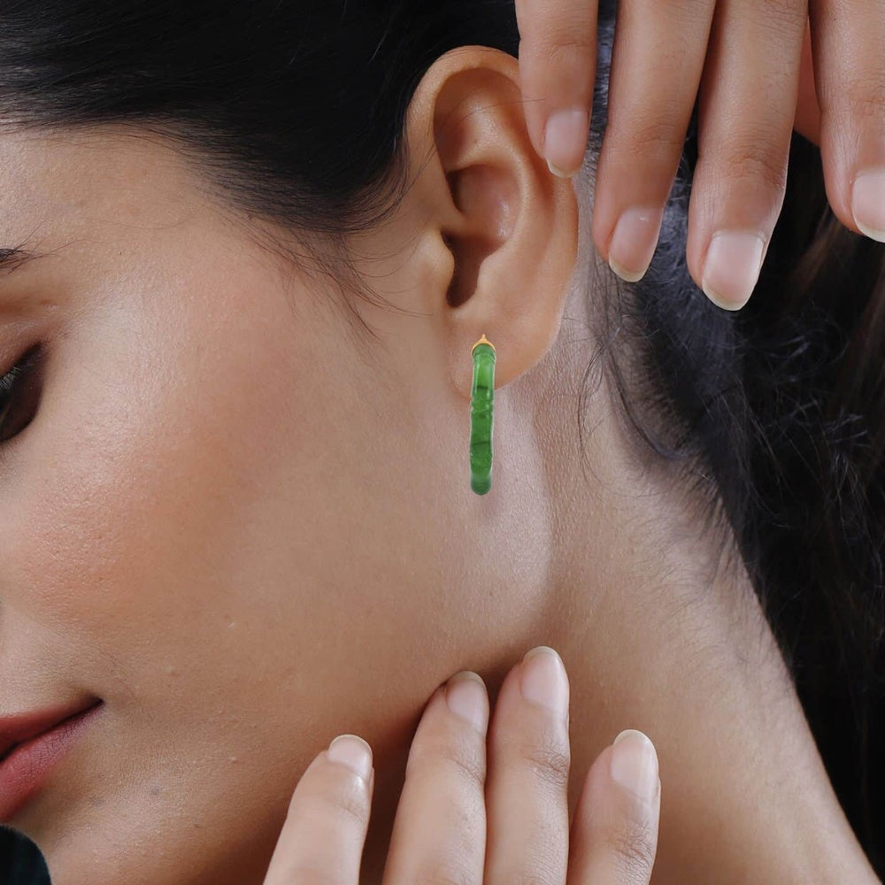 Jade Stone Carved Hoop Earrings